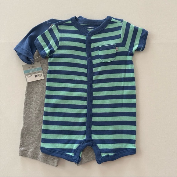 Carter’s 6 Months Baby Boy 2-pk Rompers Whale Spring Summer - Picture 3 of 4